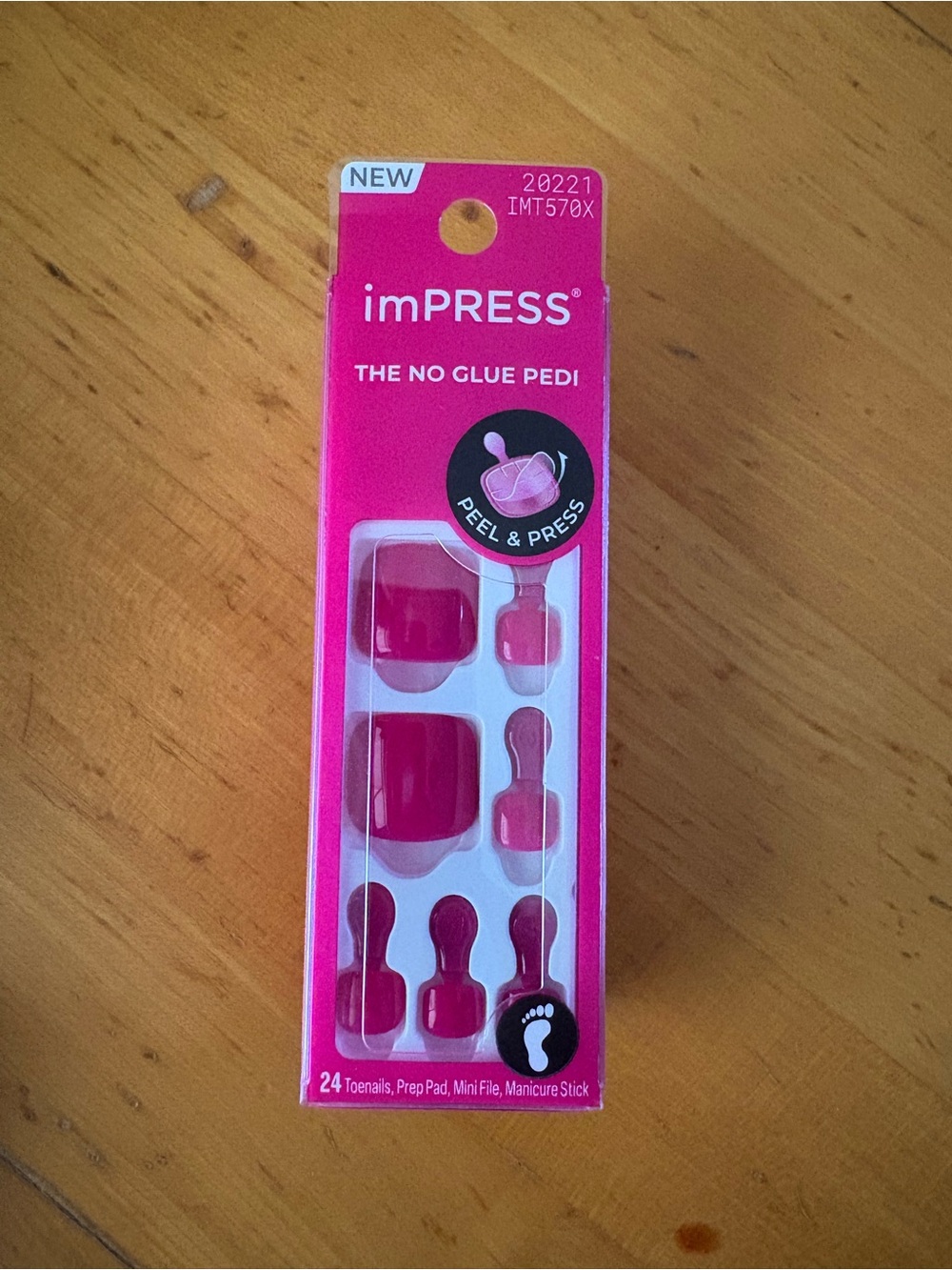 KISS imPRESS No Glue Pedi Press On Toenails Dark Pink 24ct NEW